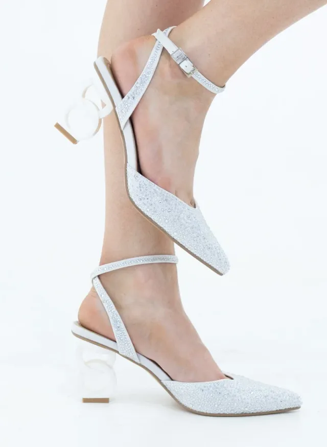 Adweta Diamante Open Waist Pointy Toe 7.5cm Heel Rose White