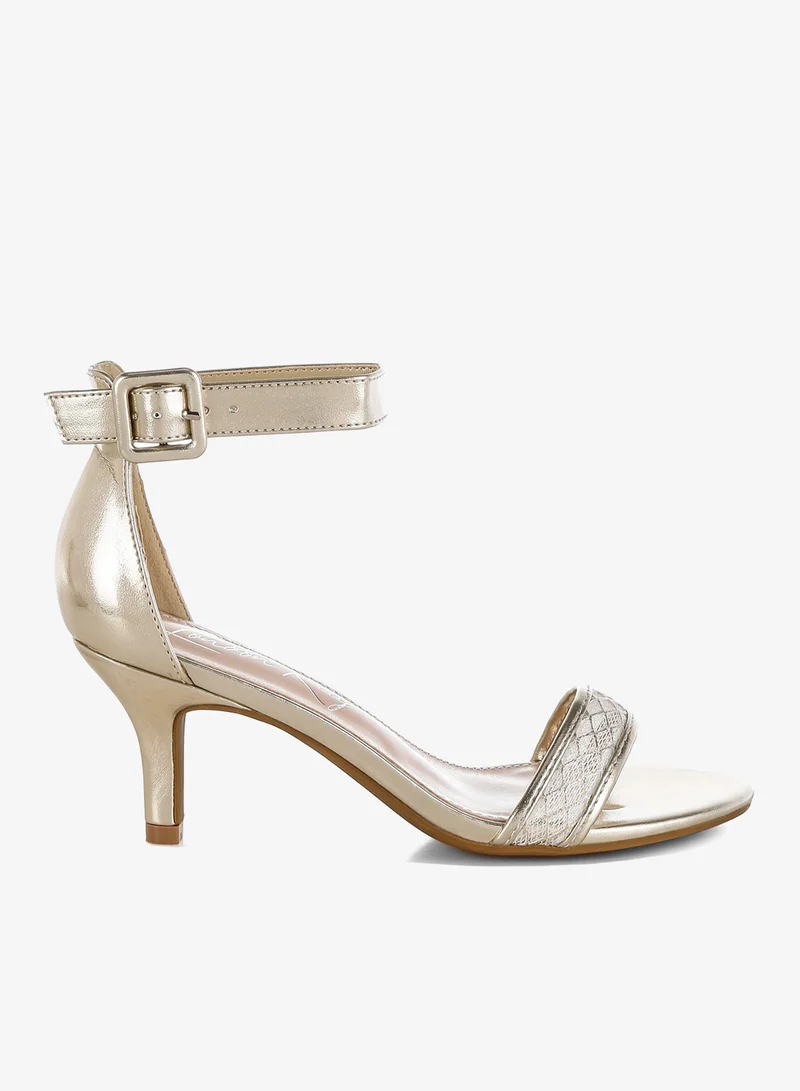 London Rag Women's Metallic Faux Leather Kitten Heel Sandals Gold
