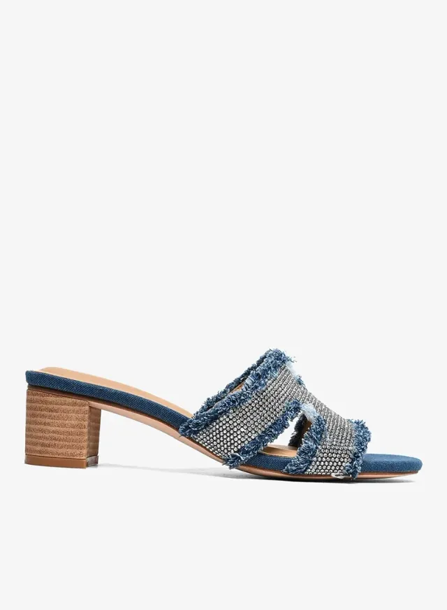 Crystal Frayed Denim Heeled Sandal – image 2