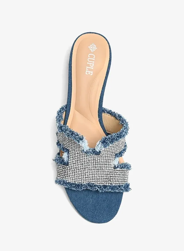 Crystal Frayed Denim Heeled Sandal – image 3