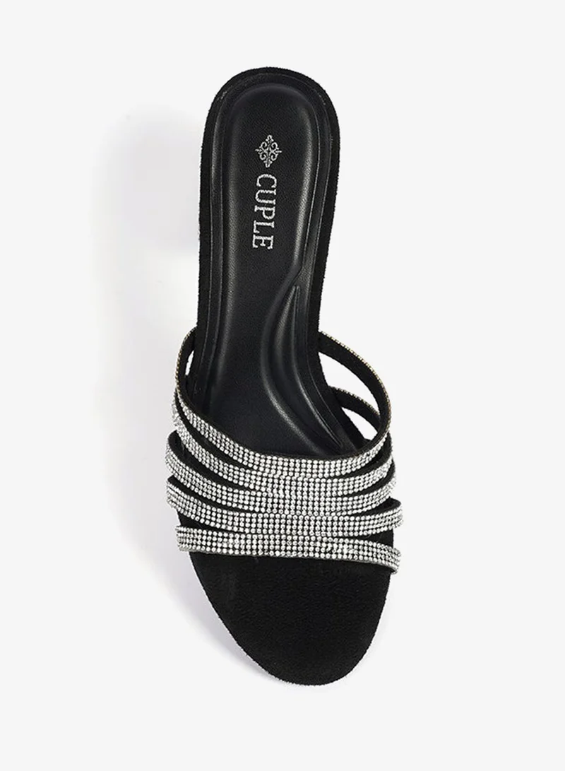 Women's Embellished Heeled Mule Sandals