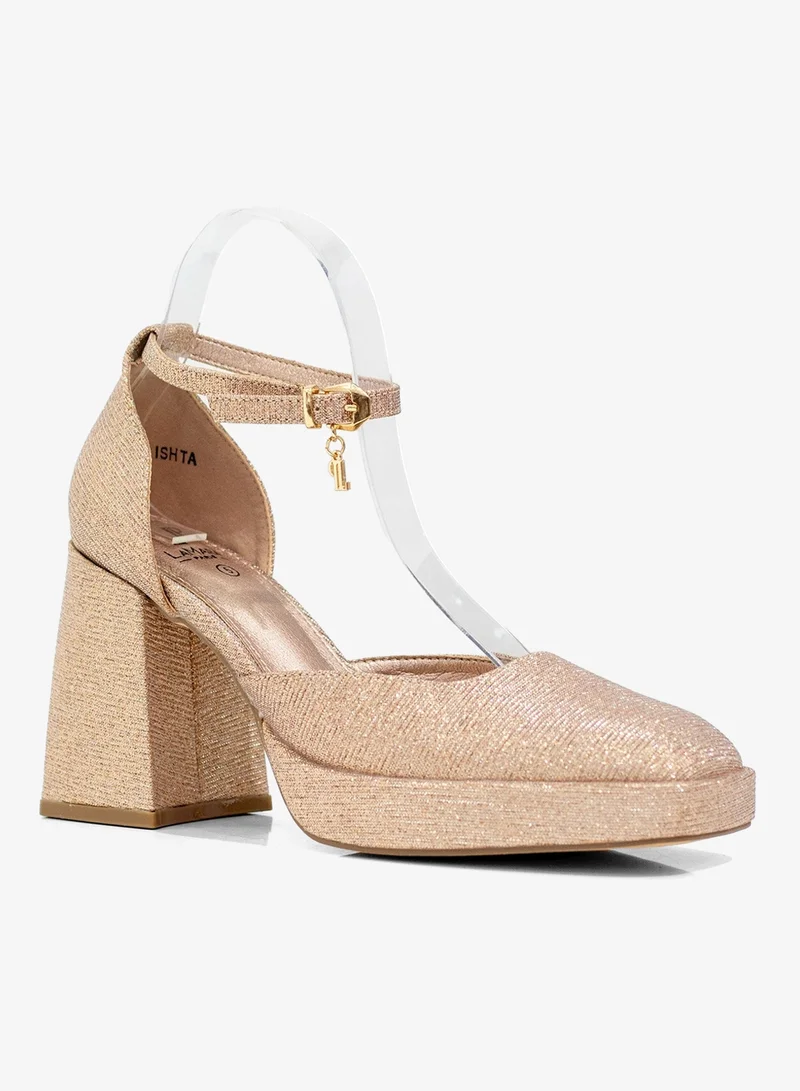 Ishta Shimmer Open Waist 9cm Platform Heels Champagne