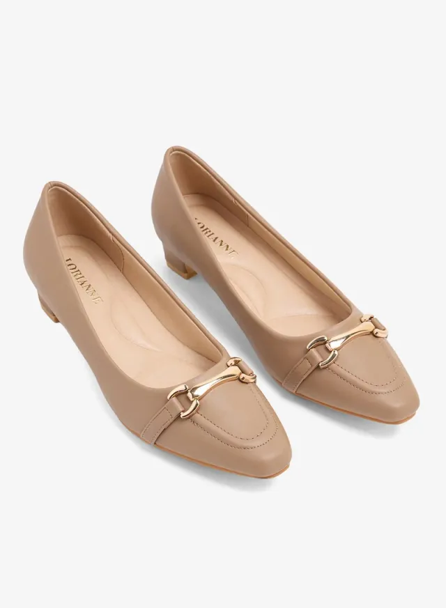 Khaki PU Slip-On Mid Heel Block Heel Shoes for Women – image 4