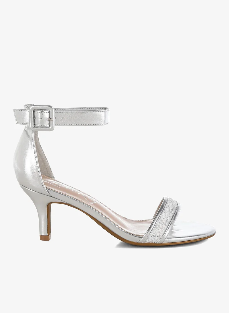 Women's Metallic Faux Leather Kitten Heel Sandals Silver
