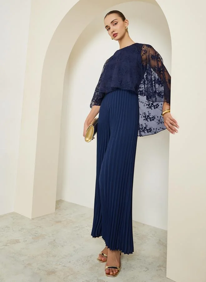 Cape Sleeve Wide Leg Jumpsuit Navy