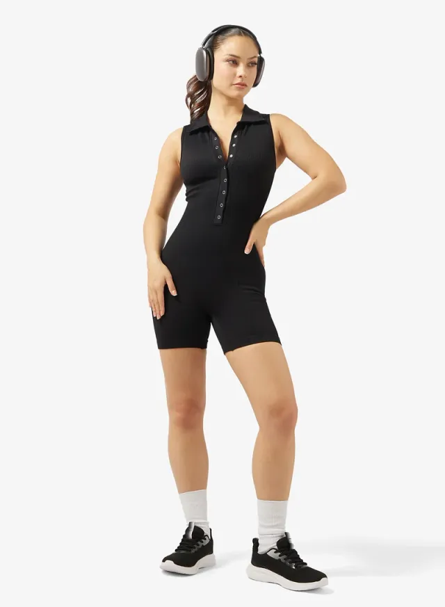 Seamless Bodycon Jumpsuit for Women - Black, Sleeveless, Short Length – image 4