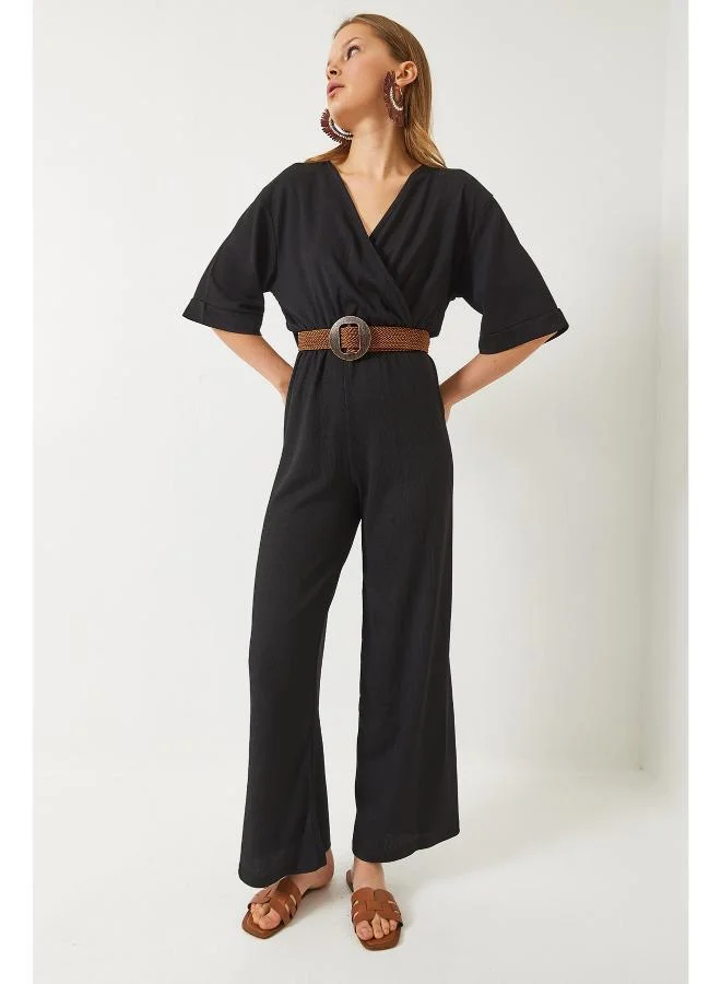 V Neck Belted Jumpsuit