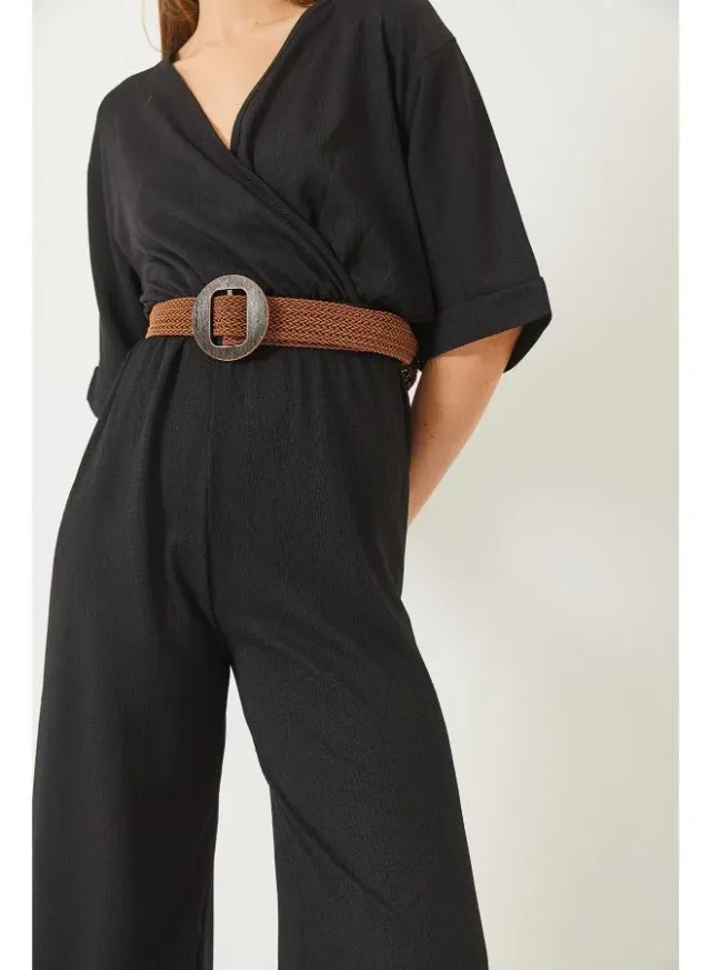 Black V-Neck Belted Jumpsuit for Women – image 5
