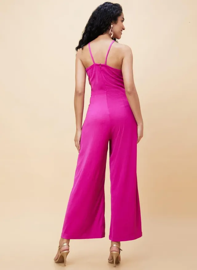 Pink Halter Neck Sleeveless Jumpsuit - High Waisted Cut Out Design – image 5