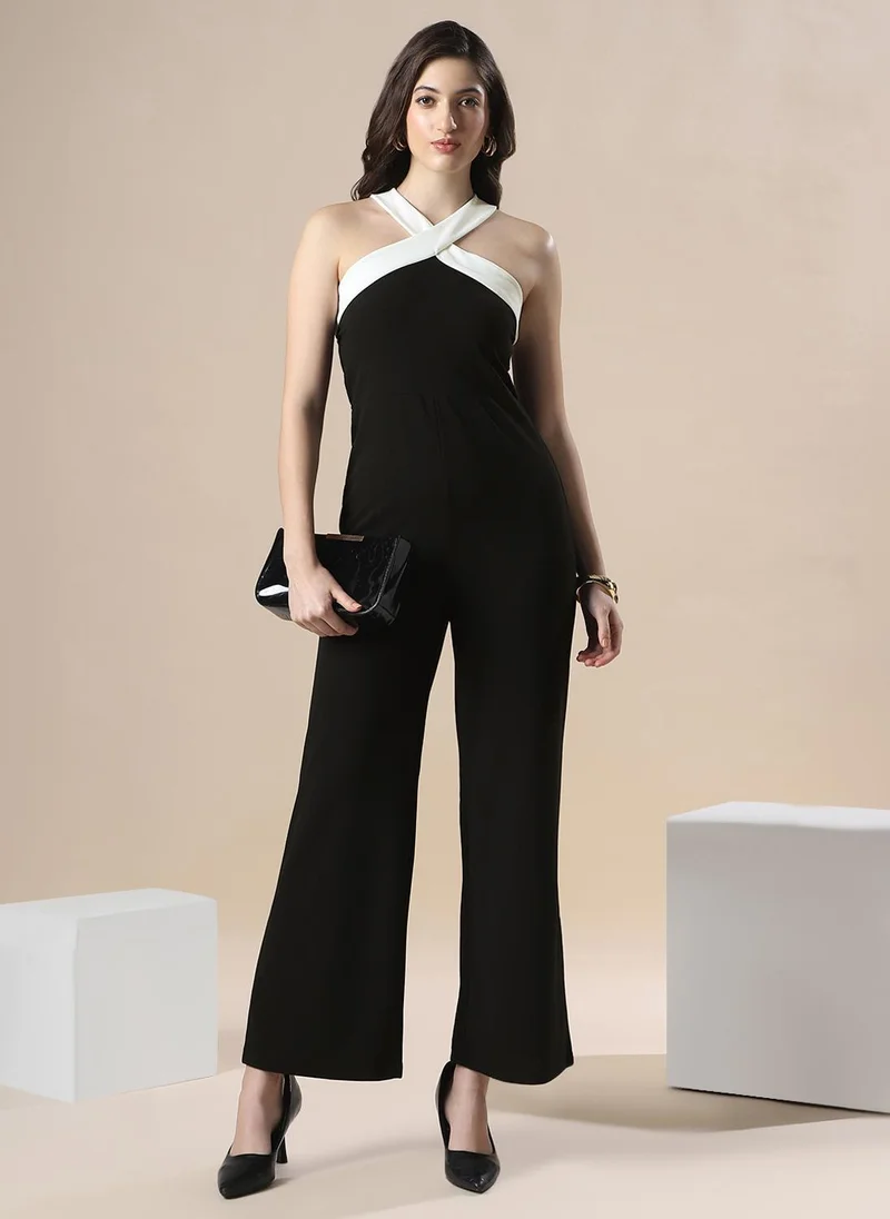 Women's Halter Neck Stylized Back Party Jumpsuit Pink