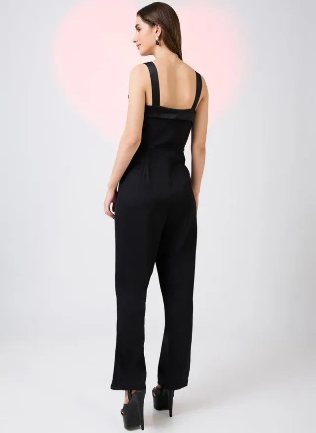 Women's Sweetheart Neck Double Breasted Jumpsuit - Black – image 4