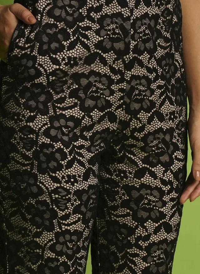 Black Floral Lace Sleeveless Jumpsuit with Pockets – image 6
