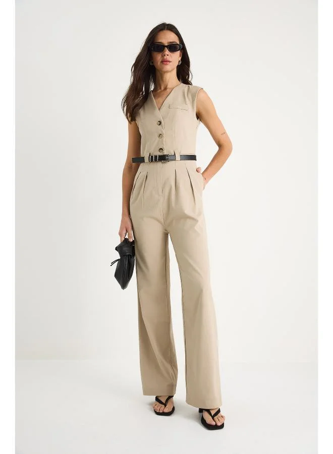 Tailored Button-Up Jumpsuit