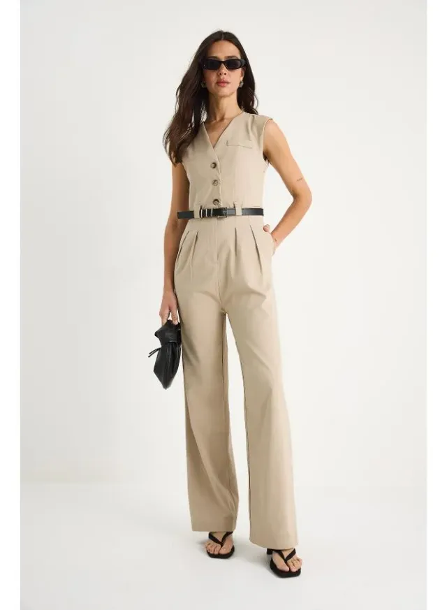 Tailored Button-Up Jumpsuit