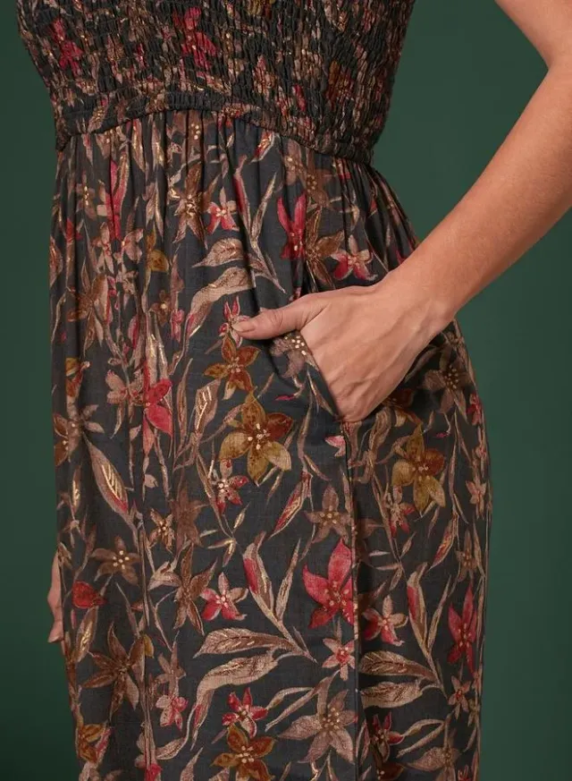 Women's Grey Floral Print Viscose Maxi Dress – image 5