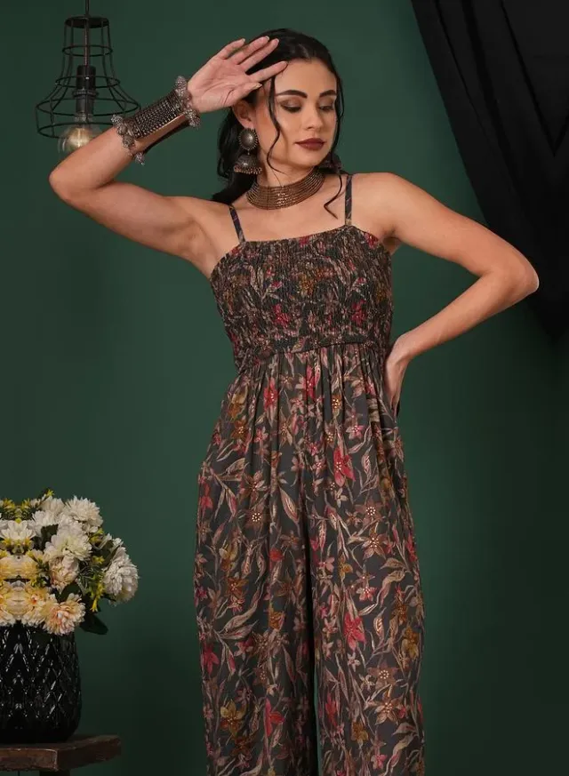 Women's Grey Floral Print Viscose Maxi Dress – image 6