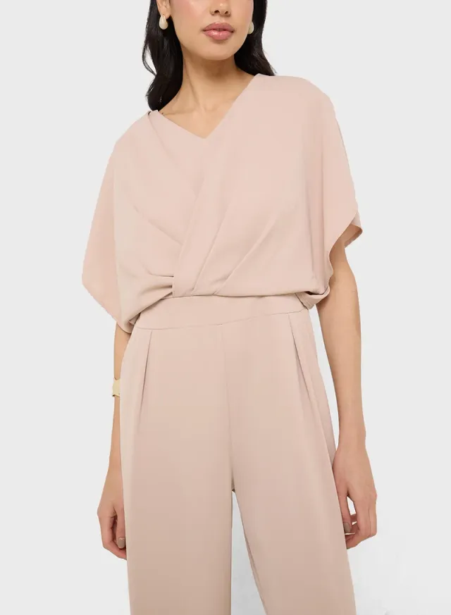 Ginger Beige Cowl Neck Tailored Jumpsuit for Women – image 3