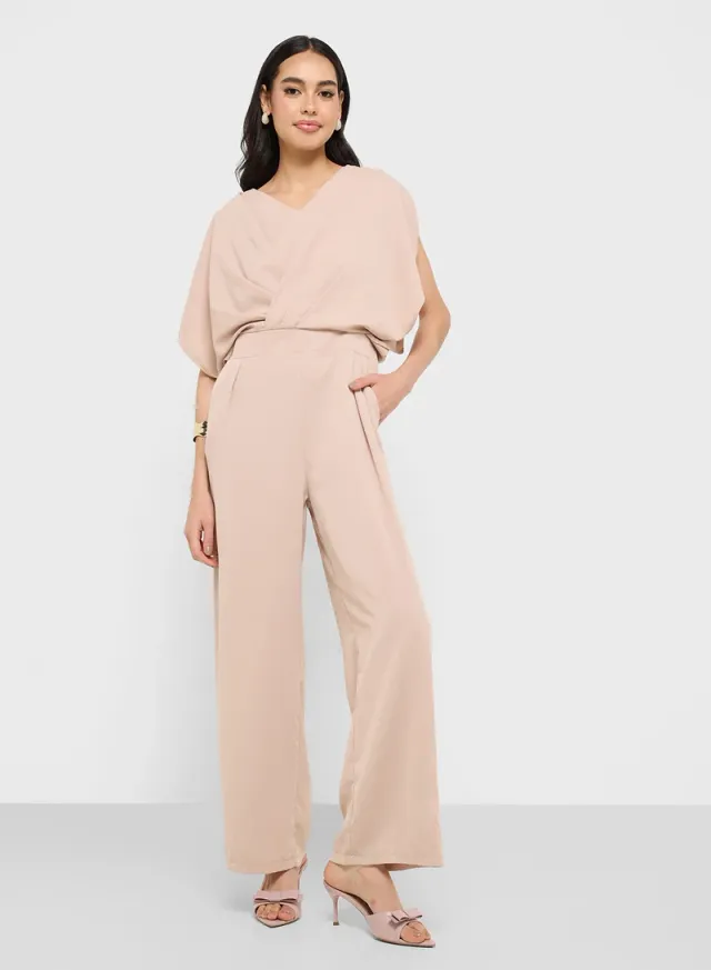 Ginger Beige Cowl Neck Tailored Jumpsuit for Women – image 4