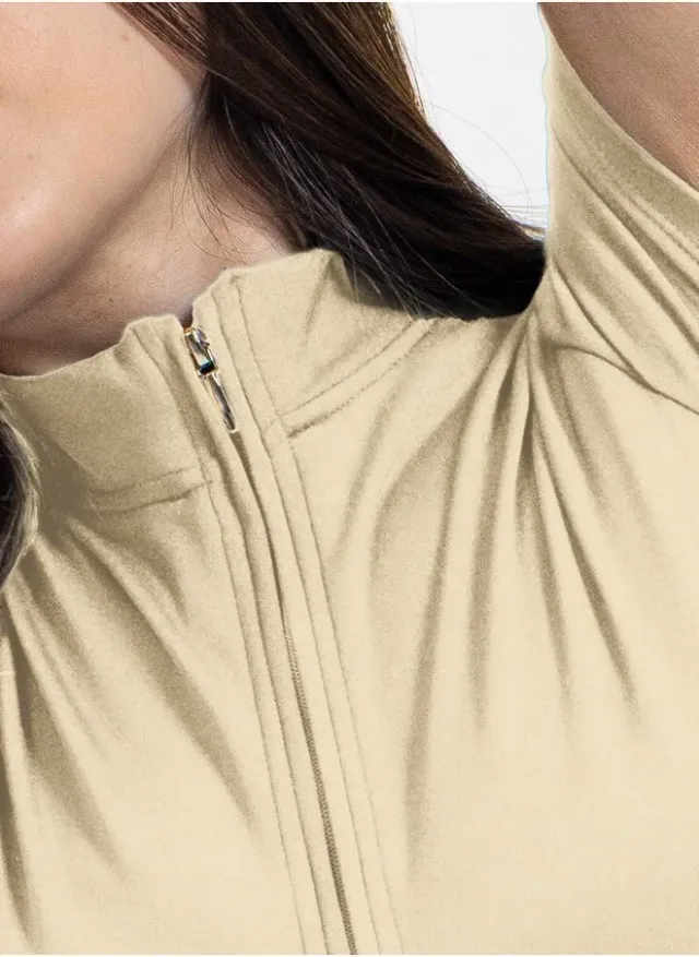 Beige Short-Sleeve Solid Jumpsuit with Zipper Detail for Women – image 5