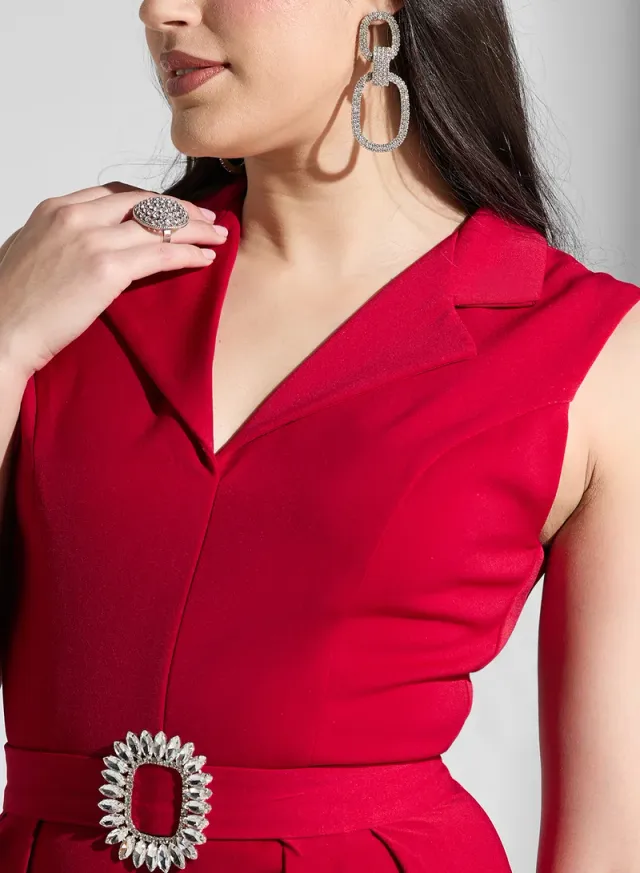 Red Collared Sleeveless Jumpsuit for Women - Solid Full Length – image 3