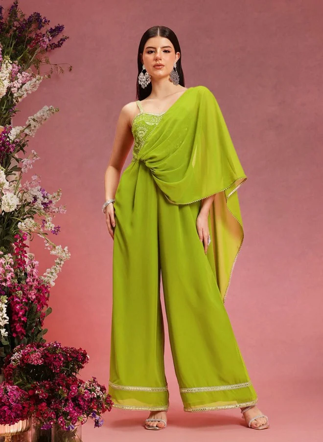 Women's Self Design Jumpsuit, Lime Green