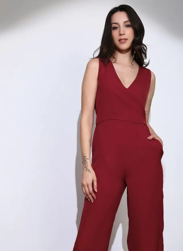 Navy Blue Solid Wide Leg Sleeveless Jumpsuit for Women – image 6
