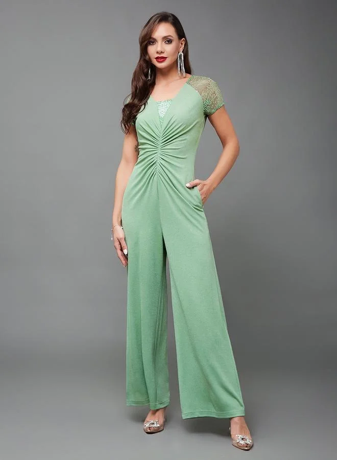 Embellished Ruched Wide Leg Jumpsuit