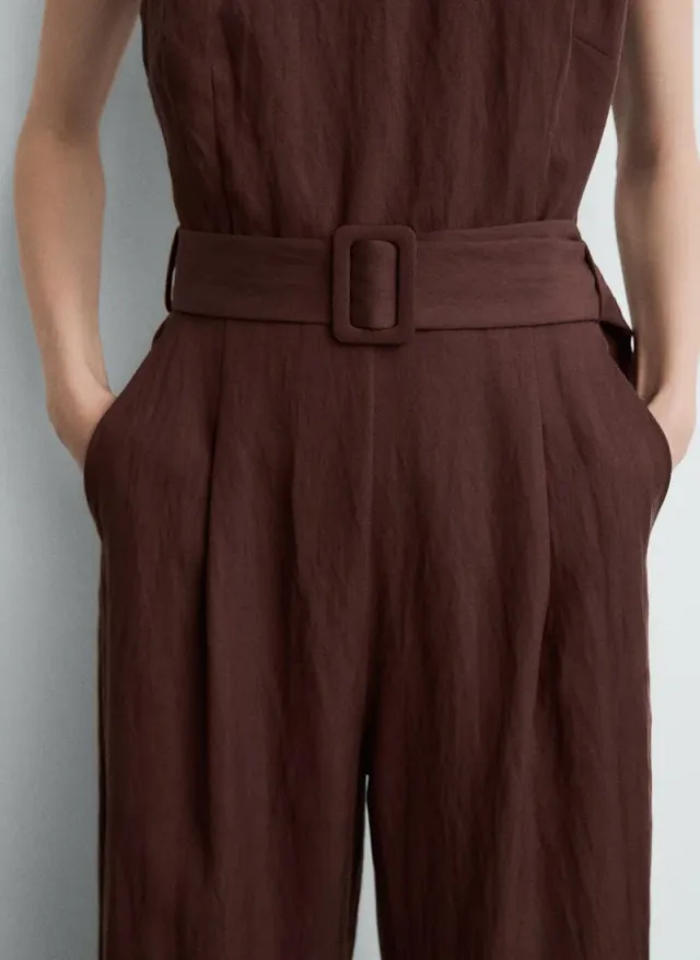 Brown Lyocell Sleeveless Jumpsuit with Belt for Women – image 3