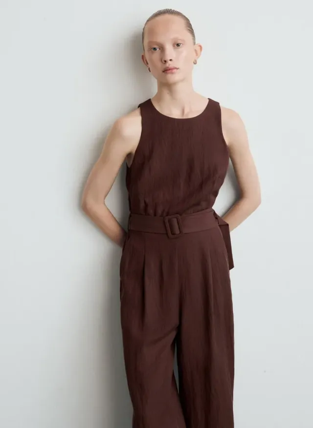 Brown Lyocell Sleeveless Jumpsuit with Belt for Women – image 5