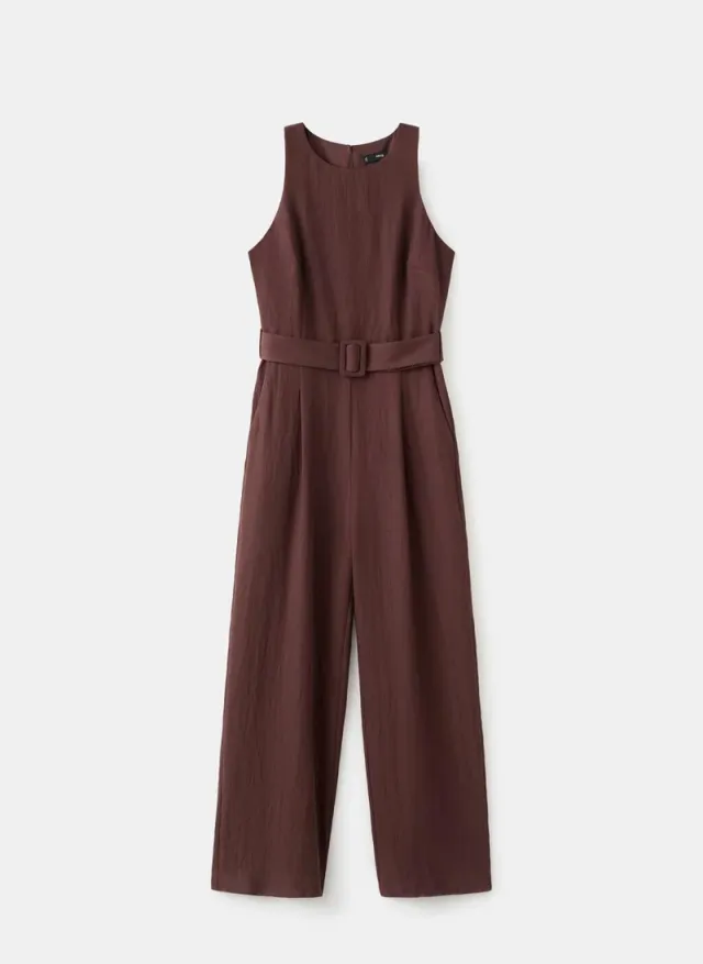 Brown Lyocell Sleeveless Jumpsuit with Belt for Women – image 6