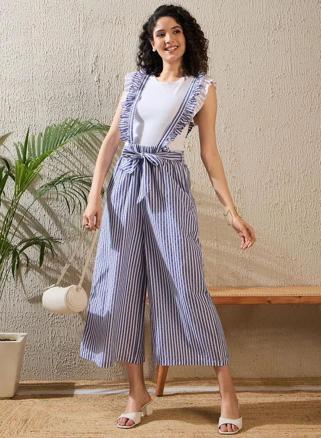 Stylestone Striped Ruffled Pinafore Jumpsuit