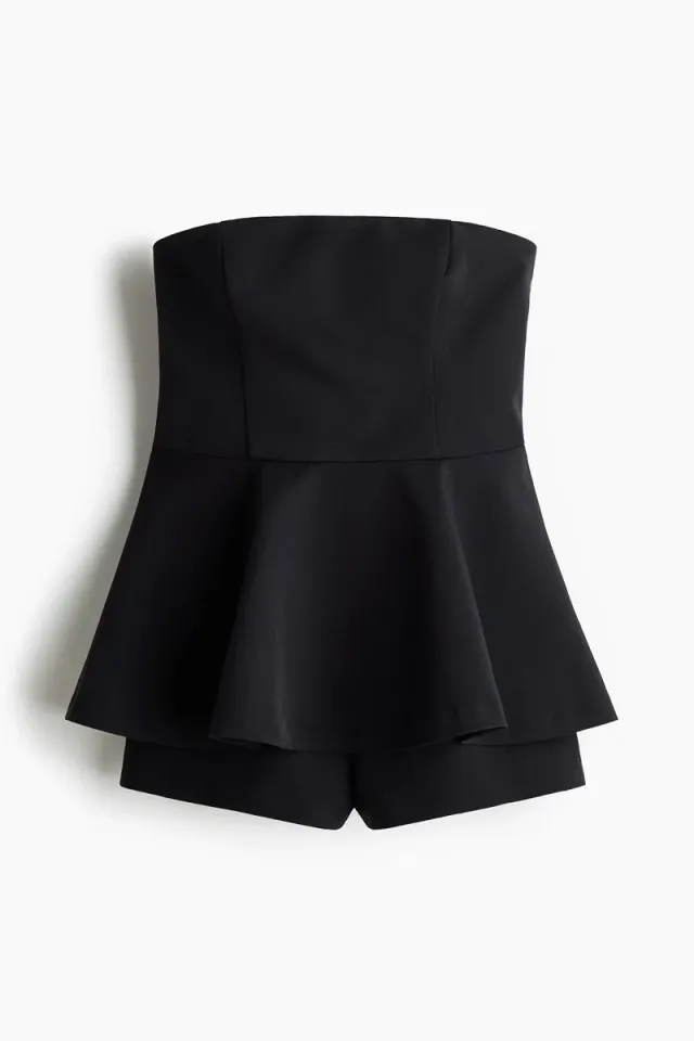 Black Bodycon Playsuit with Peplum Detail and Concealed Zip Closure – image 5