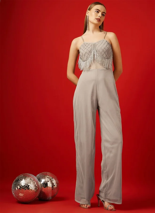 Women's Embellished Basic Jumpsuit, Grey