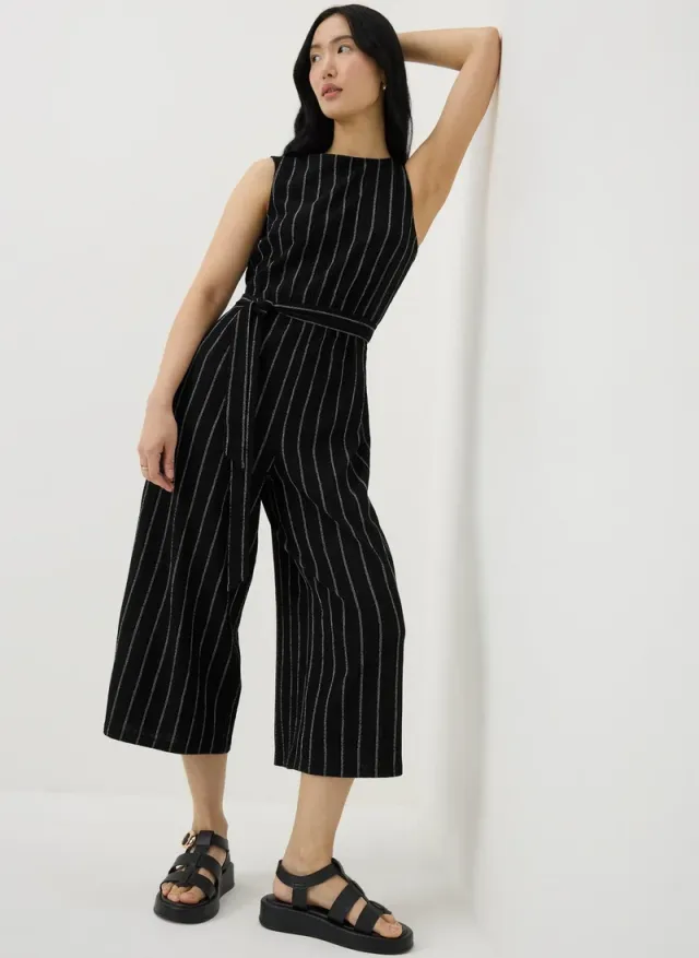 Stripe Belted Culotte Jumpsuit Black