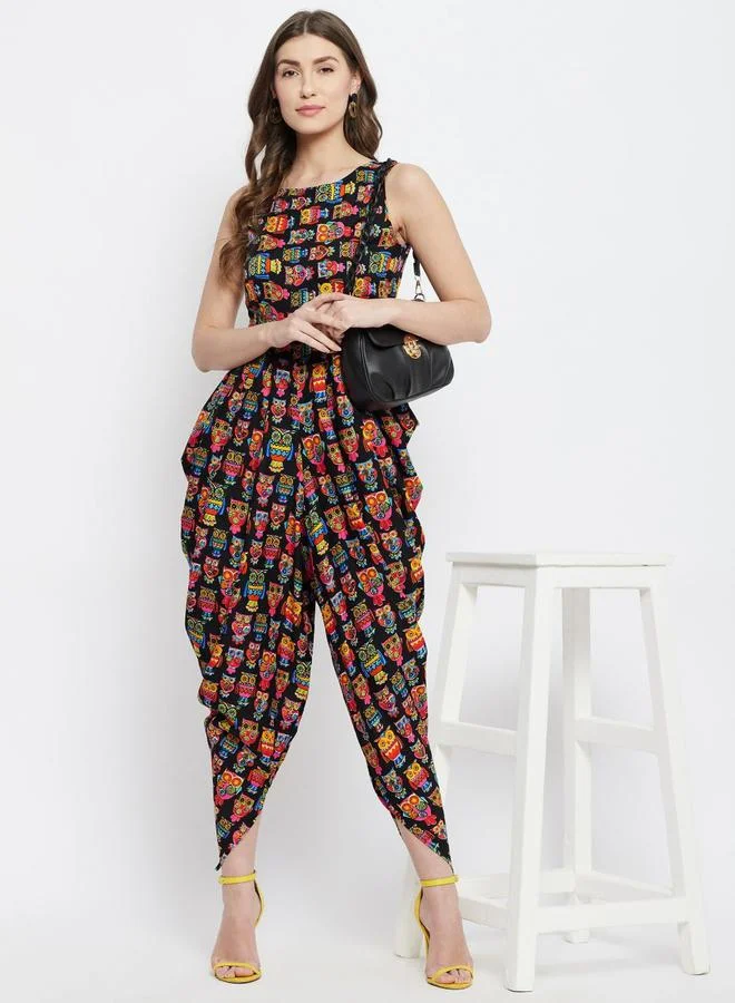 Owl Print Dhoti Jumpsuit