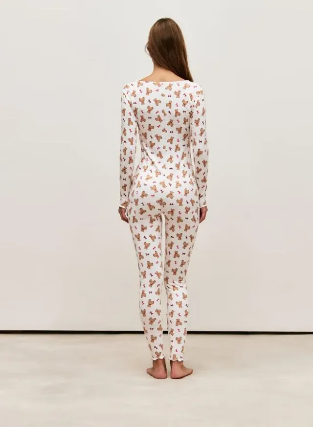 Beige Teddy Bear Print Jersey Jumpsuit for Women – image 4