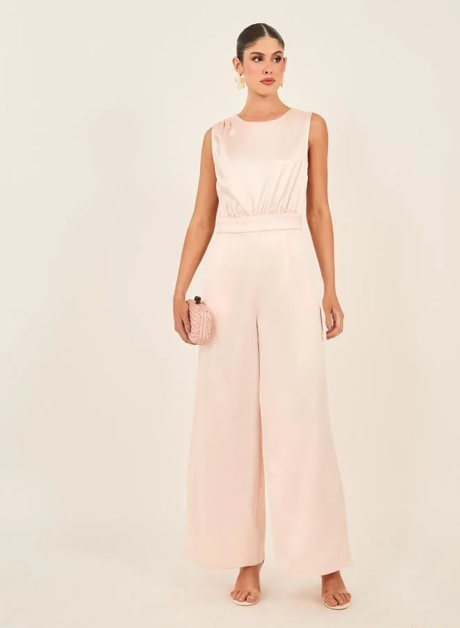 Styli Satin Sleeveless Wide Leg Jumpsuit