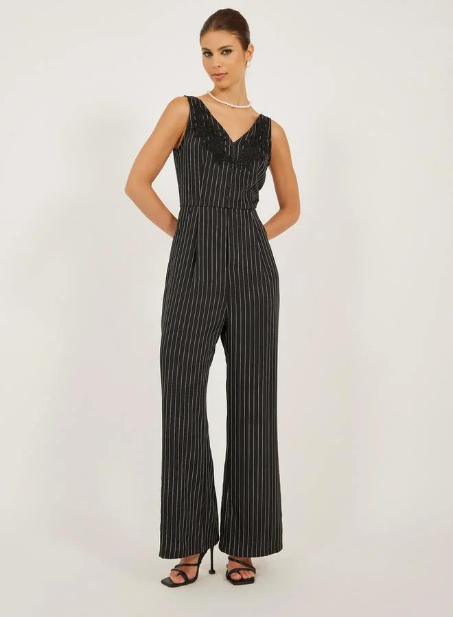 Striped Sleeveless Wide-Leg Jumpsuit