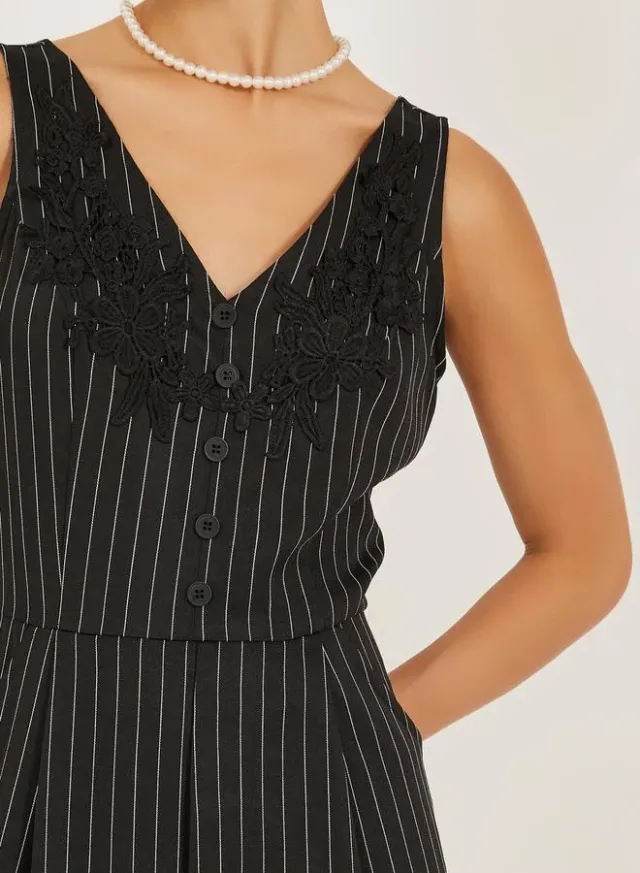 Black Striped V-Neck Sleeveless Wide-Leg Jumpsuit – image 4