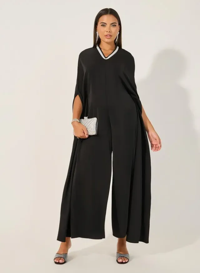 Light Blue Embellished V-Neck Cape Jumpsuit for Women – image 2