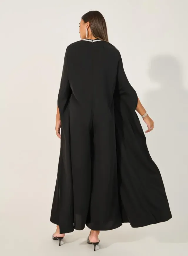 Light Blue Embellished V-Neck Cape Jumpsuit for Women – image 5