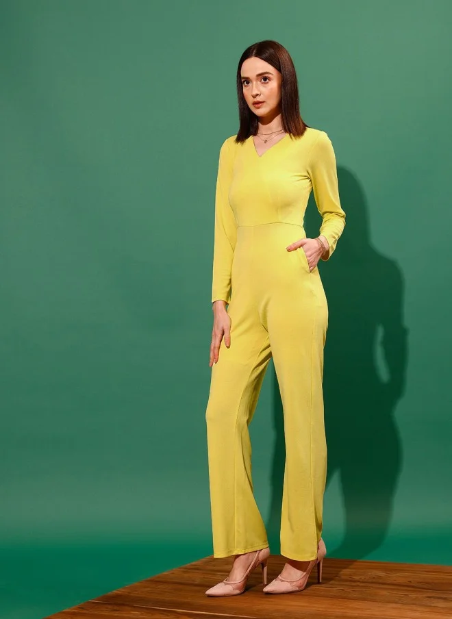 V-Neck Wrap Jumpsuit Yellow