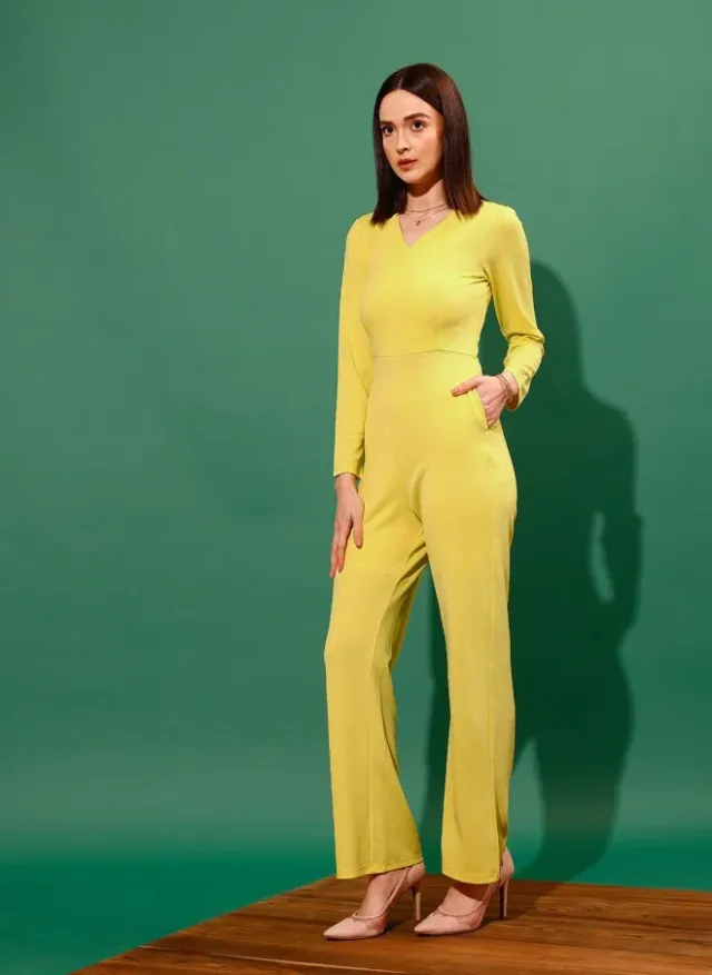 V-Neck Wrap Jumpsuit Yellow