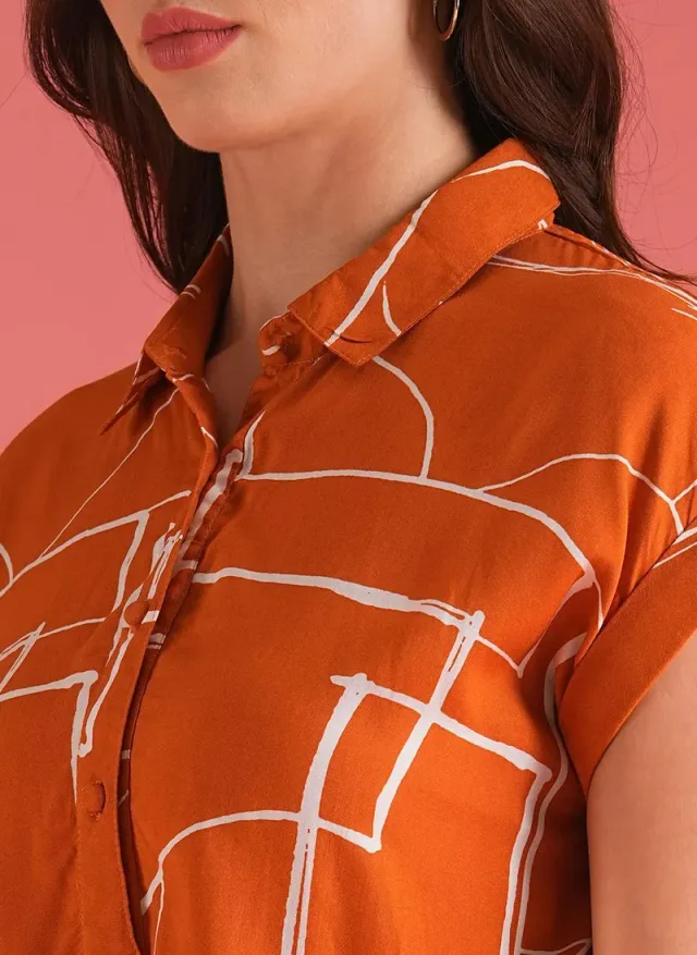 Women's Tropical Print Flowy Jumpsuit with Shirt Collar and Tie Waist – image 5
