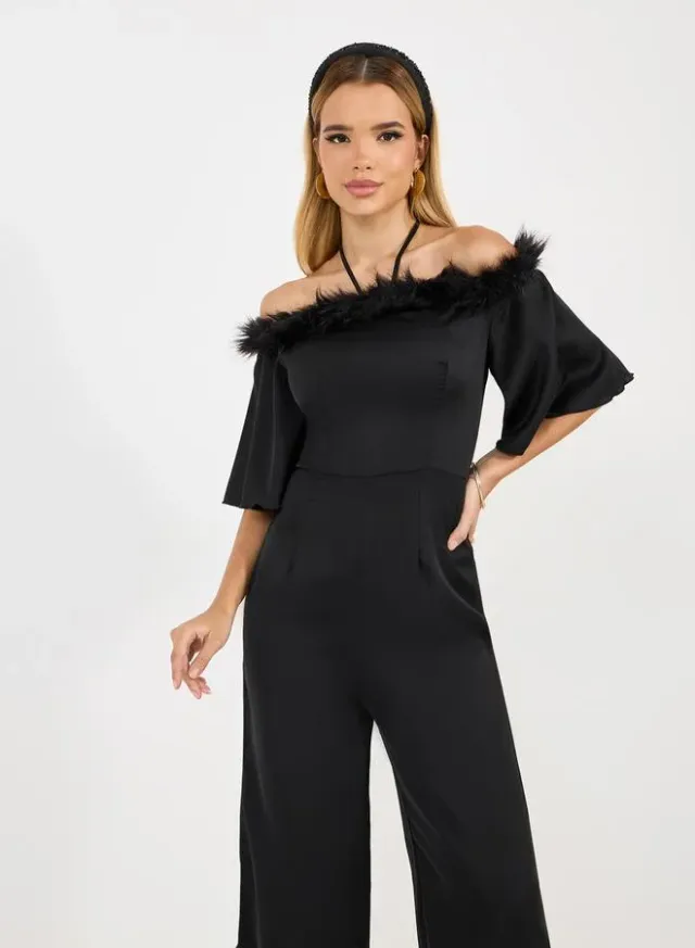 Jet Black Off-Shoulder Wide Leg Jumpsuit – image 2