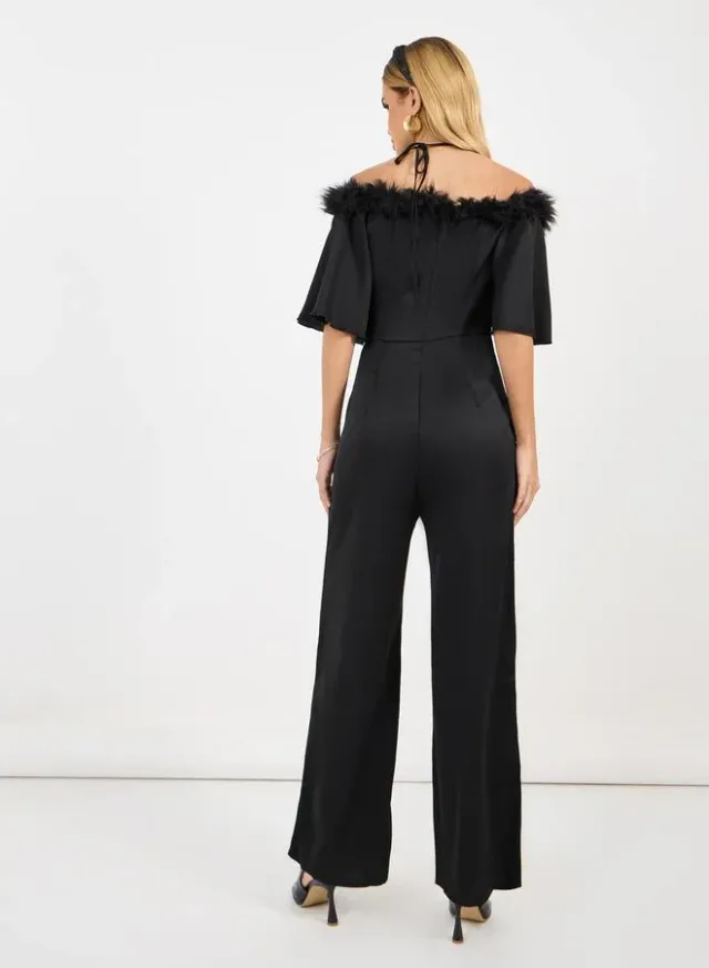 Jet Black Off-Shoulder Wide Leg Jumpsuit – image 4