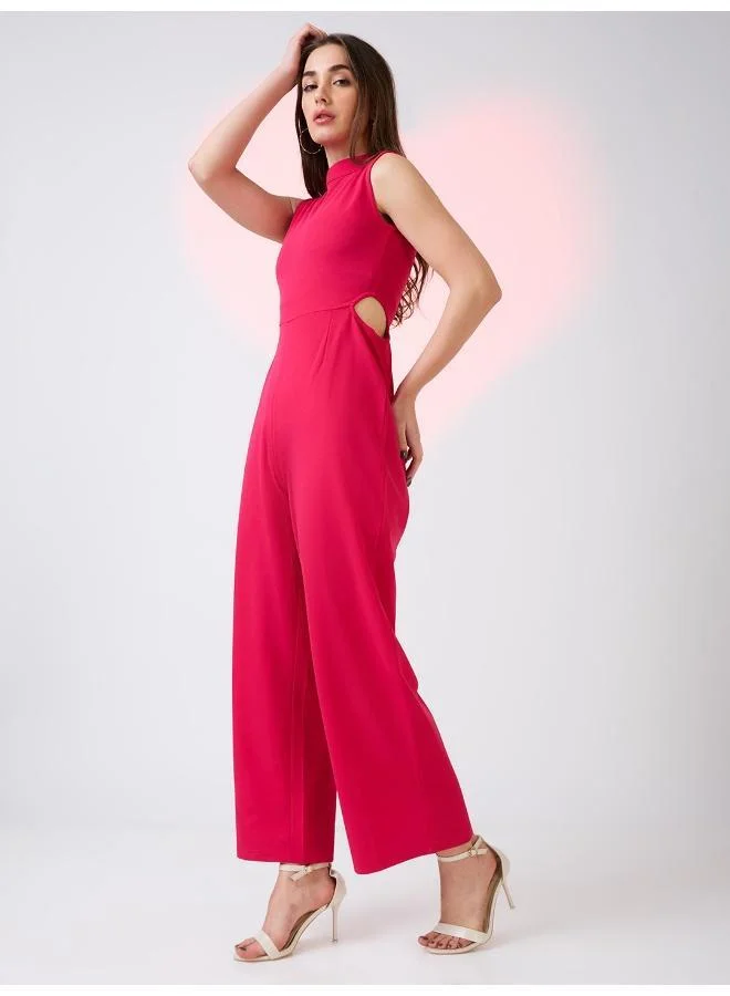 Women's Sleeveless High Neck Waist Cut Out Jumpsuit