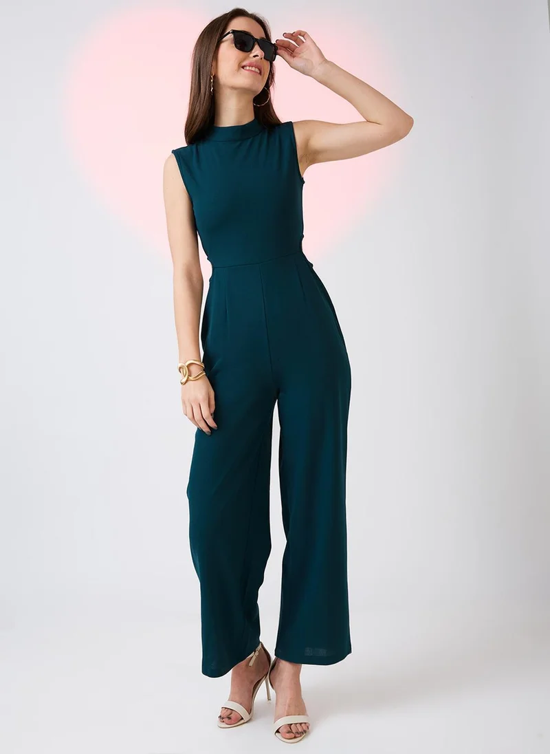 Women's Sleeveless High Neck Waist Cut Out Jumpsuit