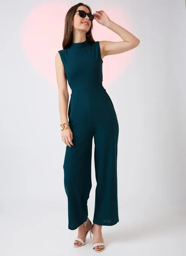 Women's Sleeveless High Neck Waist Cut Out Jumpsuit