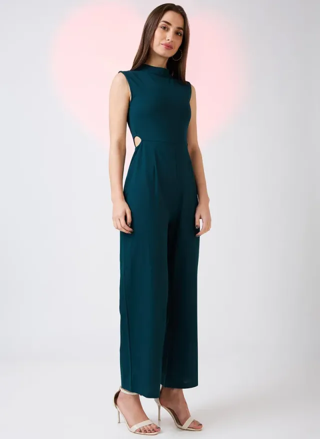 Women's Sleeveless High Neck Jumpsuit with Waist Cut-Out Detail – image 3